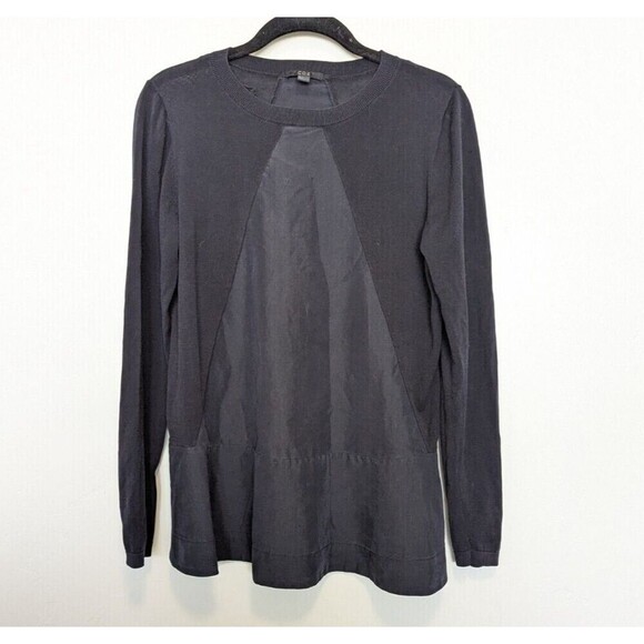 COS Sweater Women Size S Navy Blue Long Sleeve Peplum Mixed Media Classic Mature - Picture 1 of 9